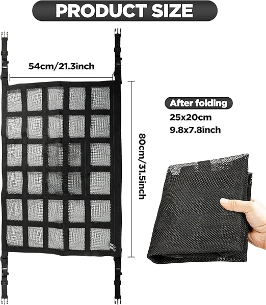 Car Ceiling Cargo Net Pocket – Adjustable Double-Layer Mesh Roof Organizer
