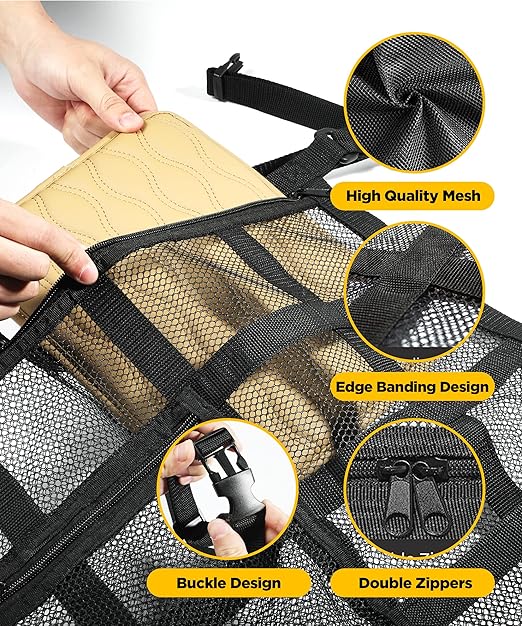 Car Ceiling Cargo Net Pocket – Adjustable Double-Layer Mesh Roof Organizer