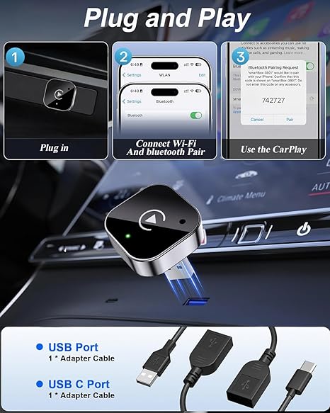 🚗 2025 Upgraded Mini Wireless CarPlay & Android Auto Adapter – Go Wireless in Seconds! 📱✨