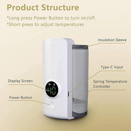 Portable Bottle Warmer for Travel,6 Heating Levels Temperature Digital Display