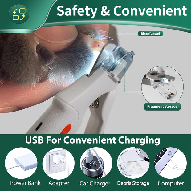 2-in-1 Cat & Dog Nail Clippers with LED Light and Grinder – USB Rechargeable