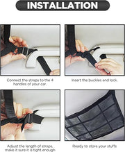 Car Ceiling Cargo Net Pocket – Adjustable Double-Layer Mesh Roof Organizer