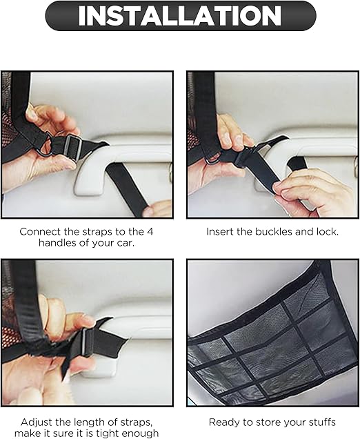 Car Ceiling Cargo Net Pocket – Adjustable Double-Layer Mesh Roof Organizer