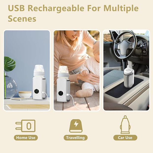 Portable Bottle Warmer for Travel,6 Heating Levels Temperature Digital Display