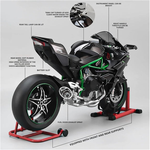 🏍️1/12 Alloy Kawasaki H2R Motorcycle Model Dynamic Detail. Track-Inspired Style.